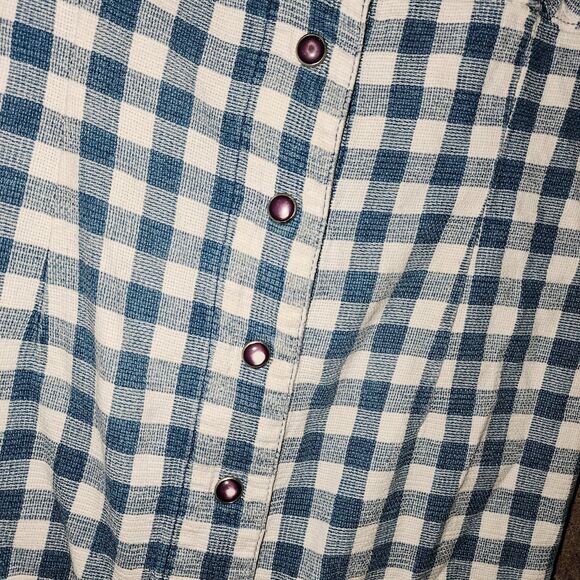 GUESS Sz 5 Vintage Blue White Checkered Snap Front Milkmaid Logo Jumper Dress - Picture 4 of 8